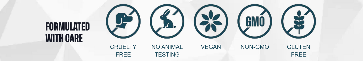 Formulado com cuidado — cruelty free, sem testes em animais, vegano, não-GMO, sem glúten