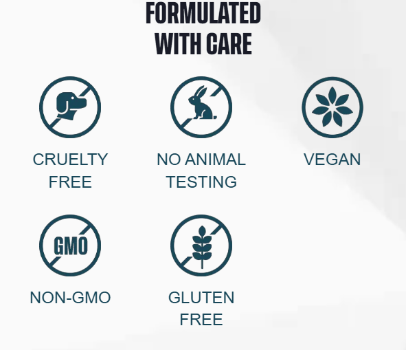 Formulado com cuidado — cruelty free, sem testes em animais, vegano, não-GMO, sem glúten